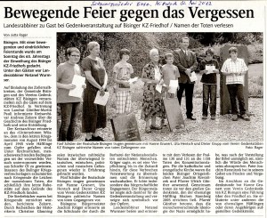 65 Kahre KZ-Friedhof Bisingen/Schwarzwälder Bote 02. Mai 2012