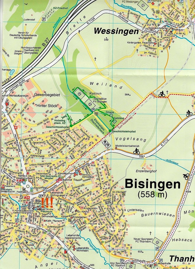 Ortsplan der Gemeinde Bisingen mit Geschichtslehrpfad und Museum