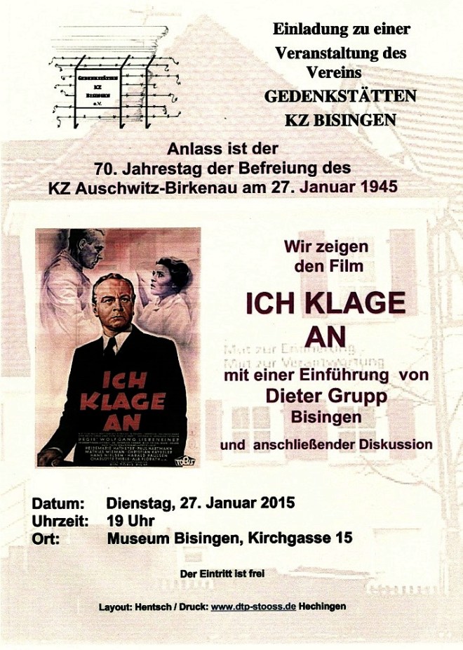 Plakat zum 27, Januar 2015 Museum Bisingen