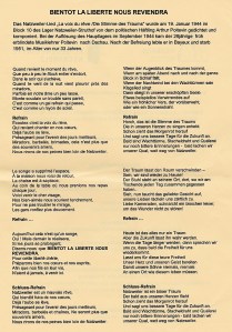 Das "Natzweiler-Lied" dem auch der französische Titel der Ausstellung zugeordnet ist