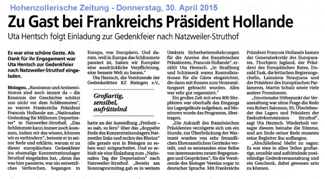 Hohenzollerische Zeitung 30. April 2015 - Struthof