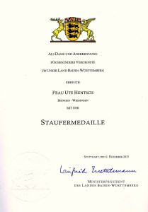 Staufer-Medaille Urkunde - 25.1.2016